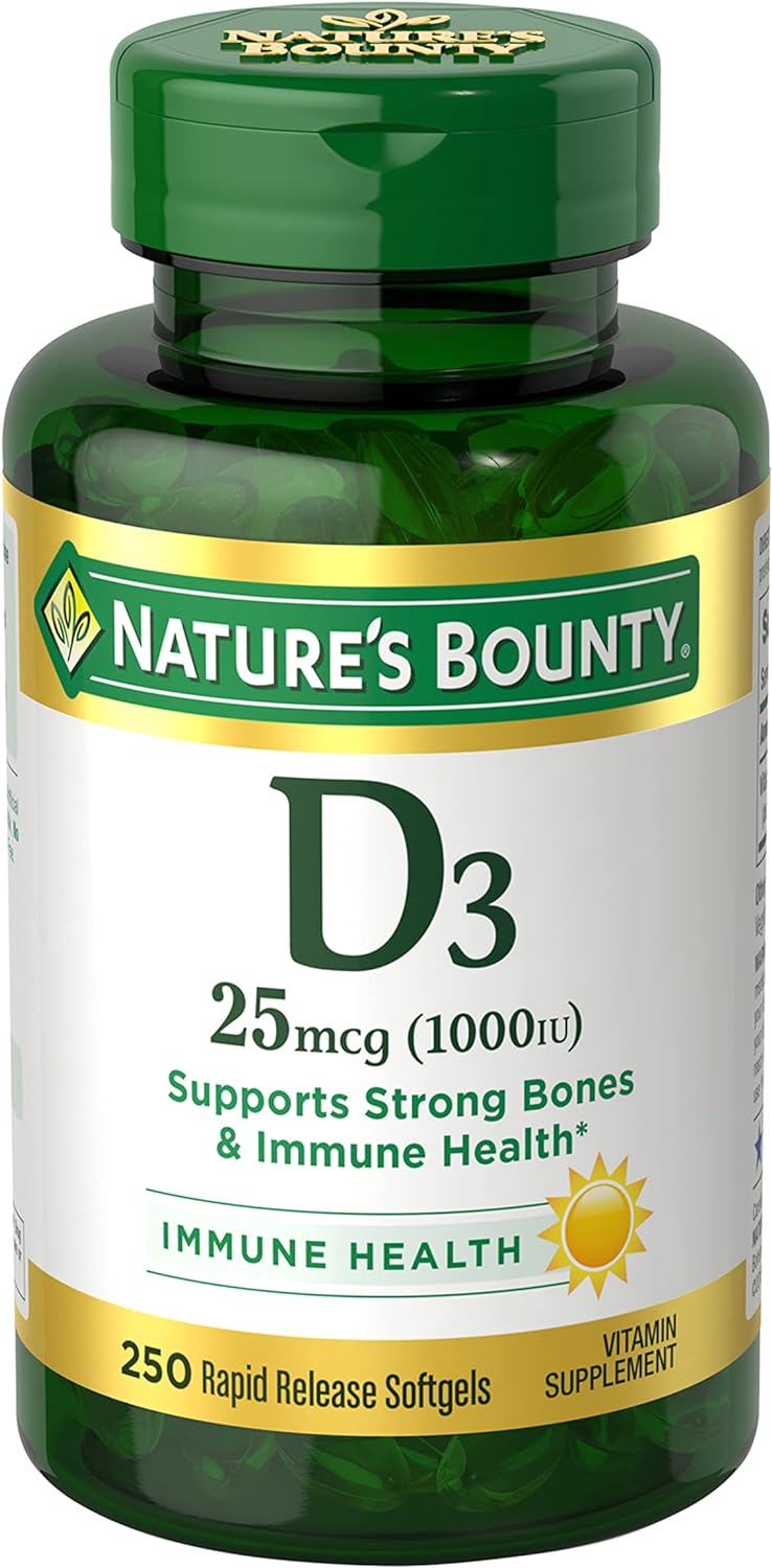 Natures Bounty Nature’s Bounty Vitamin D3 1000 IU, Immune Support, Helps Maintain Healthy Bones, 250 Rapid Release Softgels