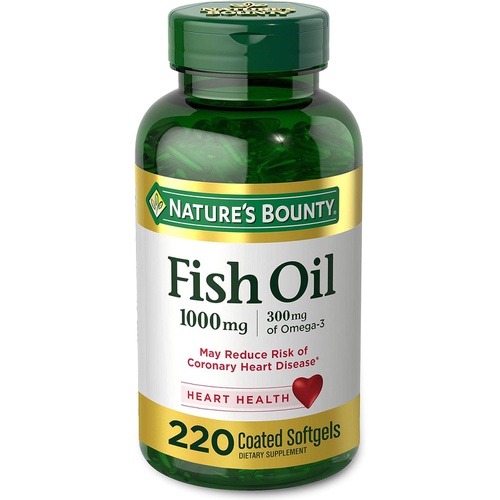  Natures Bounty Fish Oil, Dietary Supplement, Omega 3, Supports Heart Health, 1000 Mg, 220 Coated Softgels