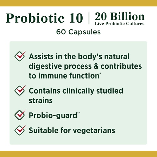  Probiotics by Natures Bounty, Ultra Strength Probiotic 10, Immune Health & Digestive Balance, 60 Capsules
