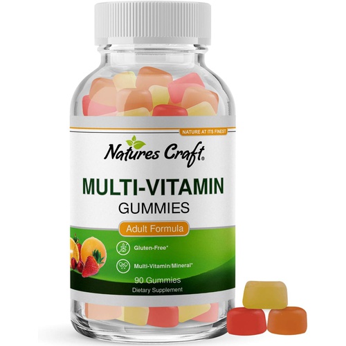  Natures Craft Multivitamin Gummies for Women & Men with the Perfect Blend of Vitamin A C D E B 12 & Zinc Biotin - Gummy Vitamins for Adults to Improve Immunity & Hair Growth - 90 Halal Gluten &