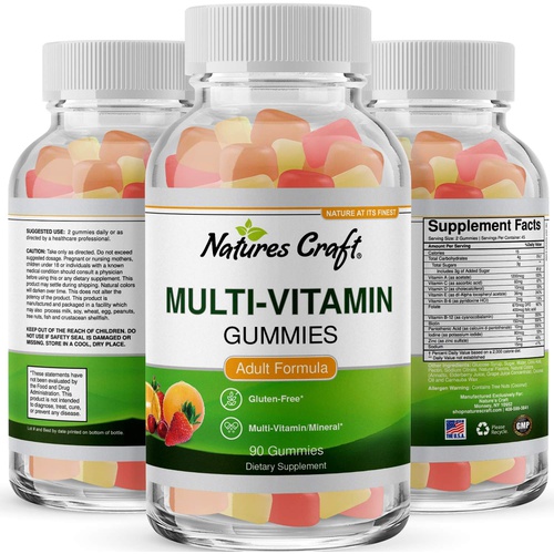  Natures Craft Multivitamin Gummies for Women & Men with the Perfect Blend of Vitamin A C D E B 12 & Zinc Biotin - Gummy Vitamins for Adults to Improve Immunity & Hair Growth - 90 Halal Gluten &