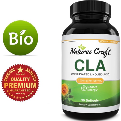  Natures Craft Conjugated Linoleic Acid CLA Supplement - CLA Safflower Oil Lean Muscle Mass Pre Workout Supplement for Men and Women for Natural Muscle Builder - 1560mg CLA Supplements with Essen
