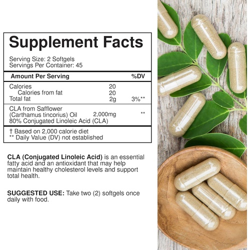  Natures Craft Conjugated Linoleic Acid CLA Supplement - CLA Safflower Oil Lean Muscle Mass Pre Workout Supplement for Men and Women for Natural Muscle Builder - 1560mg CLA Supplements with Essen
