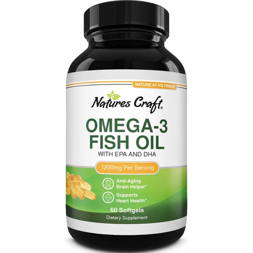  Natures Craft Omega 3 Fish Oil Supplement - EPA DHA Fish Oil Omega 3 Supplement with Immune Booster Brain Vitamins - Burpless Fish Oil 2000 mg for Mood Boost Liver Support and PMS Relief Support