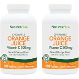 NaturesPlus Orange Juice Vitamin C 500 mg - 180 Chewable Tablets, Pack of 2 - Promotes Optimal Immune Health - Gentle on Your Stomach - Vegan, Gluten Free - 360 Total Servings