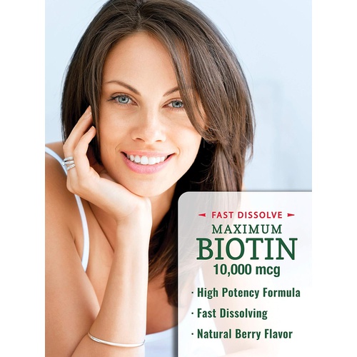  Natures Truth Biotin 10000mcg 120 Fast Dissolve Tablets Maximum Strength Hair Skin and Nails Supplement Natural Berry Flavor Vegetarian, Non-GMO, Gluten Free
