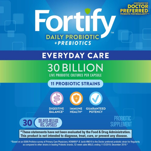  Natures Way Nature’s Way Fortify Daily Probiotic for Adults, 30 Billion Live Cultures, 10 Strains, Prebiotics, 30 Capsules
