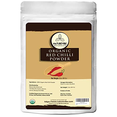 Naturevibe Botanicals Organic Red Chilli Powder, 5lbs | Capsicum annuum | Non GMO & Gluten Free | Adds Flavor and Spice (80 ounces)