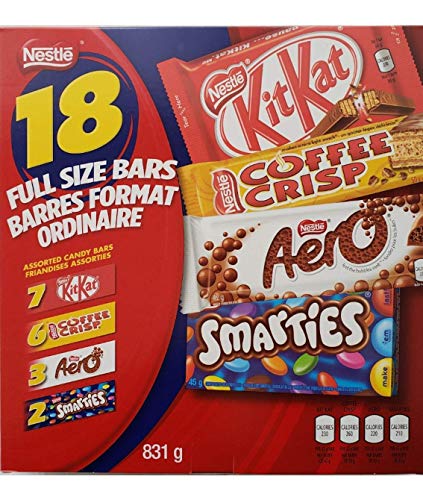  Nestle Full Size Bars - 18 Bars - 7 Kit Kat, 6 Coffee Crisp, 3 Aero, 2 Smarties (831 g) - Chocolate Bars