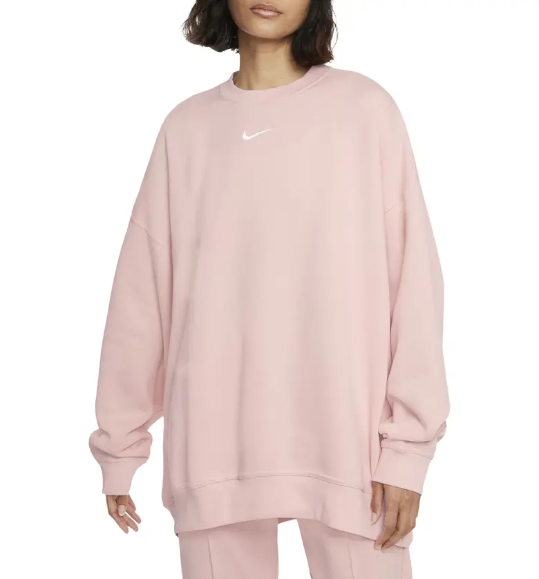 Nike Sportswear Collection Essentials Oversize Fleece Crew Sweatshirt_PALE CORAL/ WHITE
