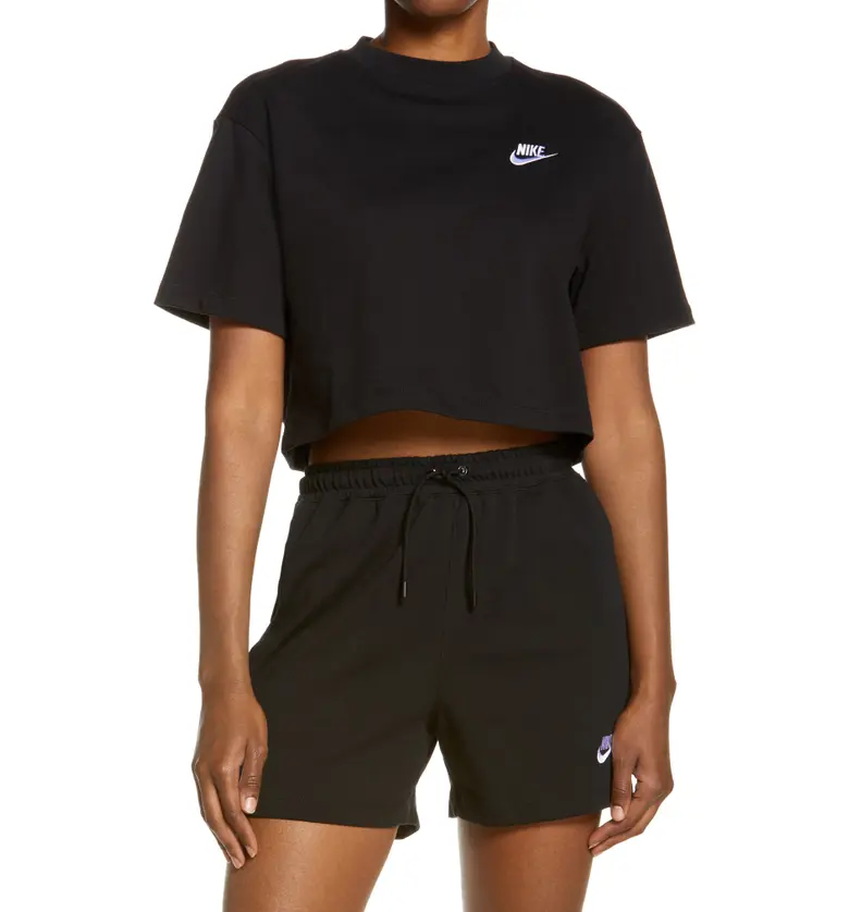 Nike Sportswear Short Sleeve Jersey Crop Top_BLACK/ WHITE