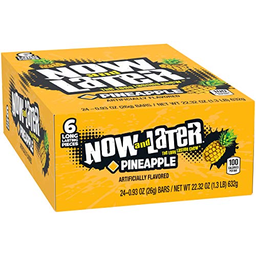 Now and Later Now & Later Original Taffy Chews Candy, Pineapple, 0.93 Ounce (Pack of 24)