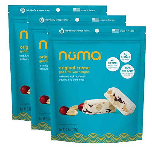 Numa Healthy Chewy Milk Candy / Soft Asian Nougat - Low Calorie, Low Sugar, Gluten Free, High Protein, Natural Snack with Peanuts and Dried Cranberries  3 Bags with 8 Individually Wrap