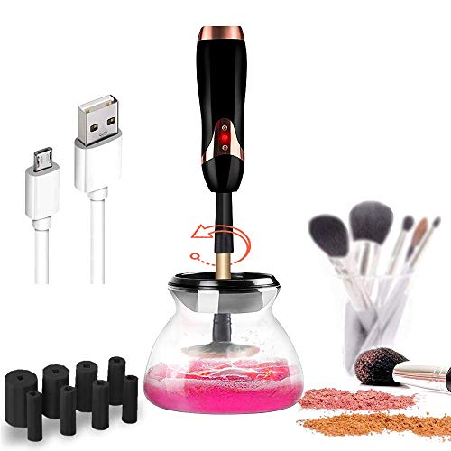 Makeup Brush Cleaner, Number-one Beauty Electric Brush Cleaner Machine with USB Rechargeable 2 Level Intensity Adjustments 8 Collars 360 Degree Rotation Cleaner & Dryer Makeup Brus