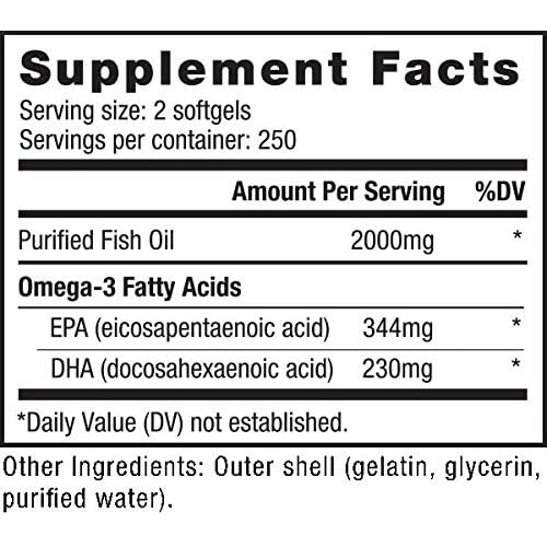  NutraBio Omega 3 Fish Oil Supplement for Cardiovascular Health - 500 Softgels