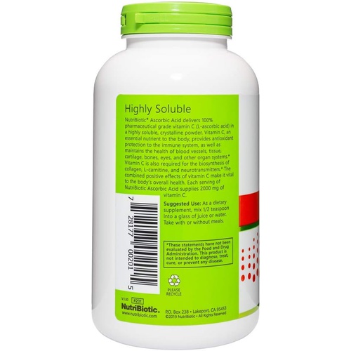 NutriBiotic Ascorbic Acid Vitamin C Powder, 16 Oz Pharmaceutical Grade L-Ascorbic Acid, 2000 Mg Per Serving Essential Immune & Antioxidant Collagen Support Supplement Vegan, Gluten