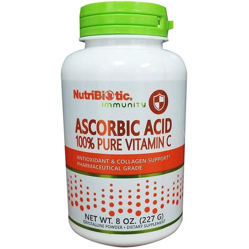  NutriBiotic Ascorbic Acid Vitamin C Powder, 8 Oz Pharmaceutical Grade L-Ascorbic Acid, 2000 Mg Per Serving Essential Immune & Antioxidant Collagen Support Supplement Vegan, Gluten