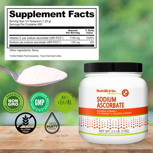  NutriBiotic - Sodium Ascorbate Buffered Vitamin C Powder, 2.2 Lb Vegan, Non-Acidic & Easier on Digestion Than Ascorbic Acid Essential Immune Support & Antioxidant Supplement Gluten