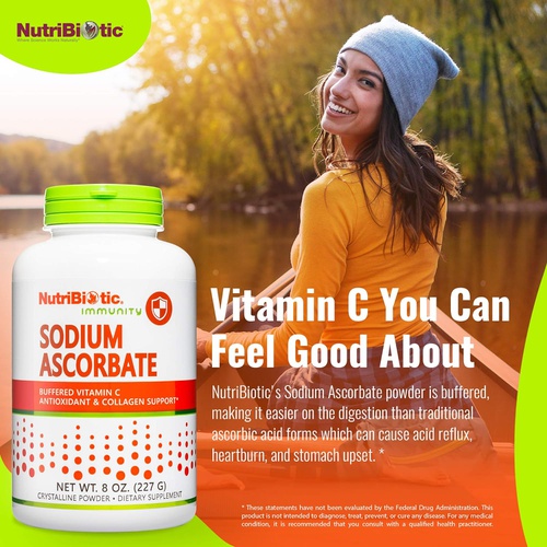  NutriBiotic - Sodium Ascorbate Buffered Vitamin C Powder, 8 Oz Vegan, Non Acidic & Easier on Digestion Than Ascorbic Acid Essential Immune Support & Antioxidant Supplement Gluten &