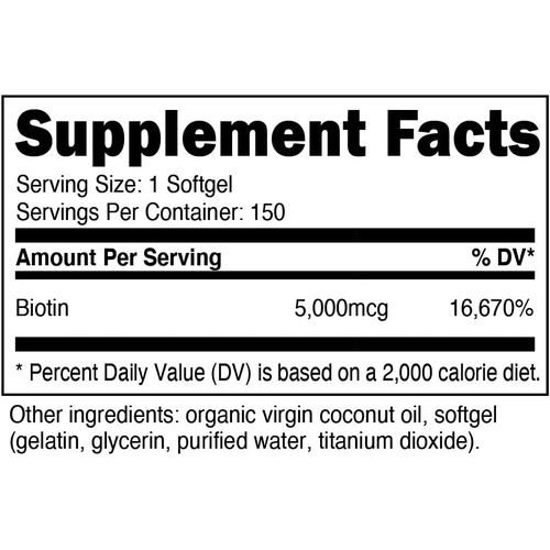  Nutricost Biotin (5,000mcg) in Coconut Oil 150 Softgels - Gluten Free, Non-GMO