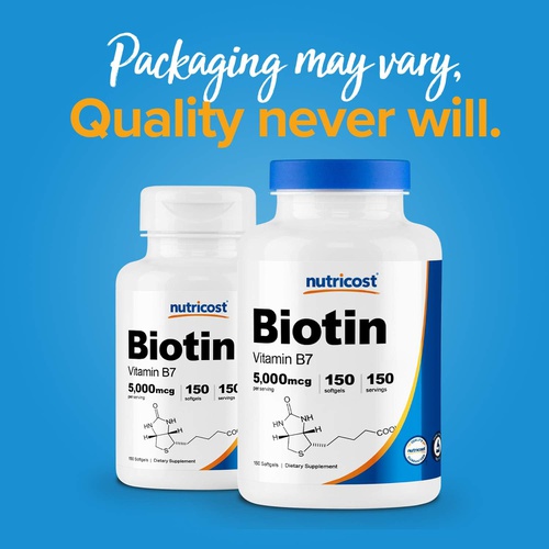  Nutricost Biotin (5,000mcg) in Coconut Oil 150 Softgels - Gluten Free, Non-GMO