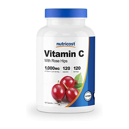  Nutricost Vitamin C with Rose Hips 1025mg, 120 Capsules - Vitamin C 1000mg, Rose Hips 25mg, Premium, Non-GMO, Gluten Free Supplement