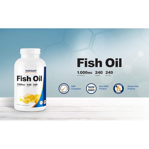  Nutricost Fish Oil Omega 3 Softgels with EPA & DHA (1000mg of Fish Oil, 560mg of Omega-3), 240 Softgels, Non-GMO, Gluten Free.