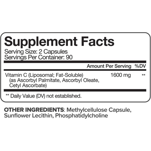  Nutrivein Liposomal Vitamin C 1650mg - 180 Capsules - High Absorption Ascorbic Acid - Supports Immune System & Collagen Booster - Powerful Antioxidant