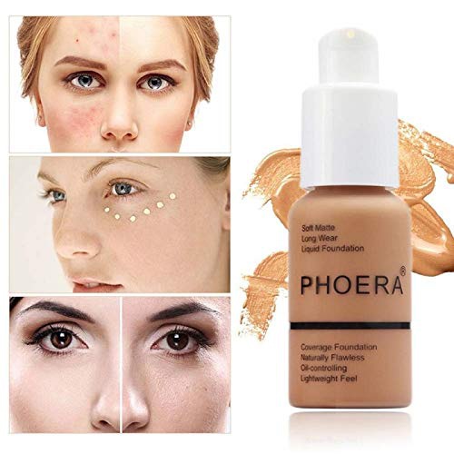  Nvyue 2 Pack Phoera Foundation,Matte Oil Control Concealer Foundation Cream,PHOERA Long Lasting Waterproof Matte Liquid Foundation for Women Girls(102 Nude)