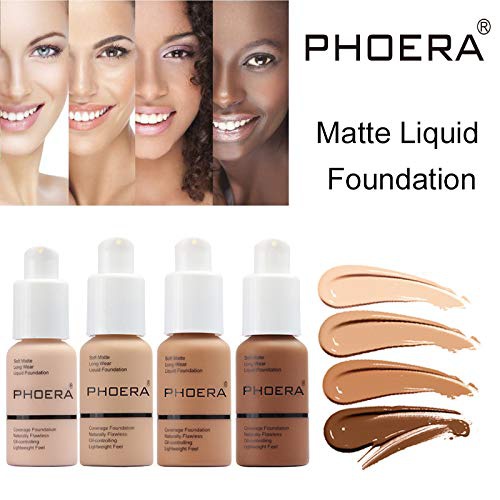  Nvyue 2 Pack Phoera Foundation,Matte Oil Control Concealer Foundation Cream,PHOERA Long Lasting Waterproof Matte Liquid Foundation for Women Girls(102 Nude)