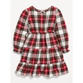 Long-Sleeve Plaid Tiered Dress for Toddler Girls