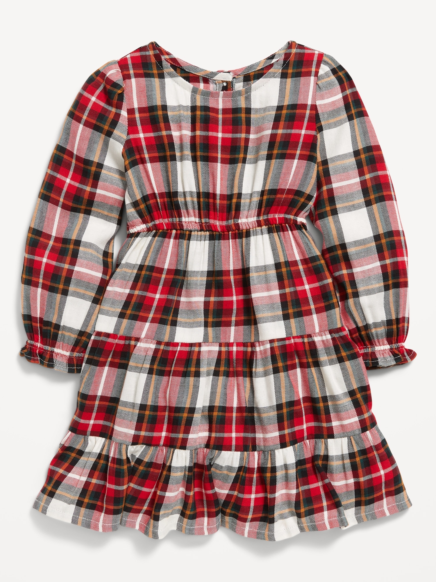 Long-Sleeve Plaid Tiered Dress for Toddler Girls
