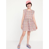 Printed Flutter-Sleeve Fit and Flare Dress for Girls Hot Deal