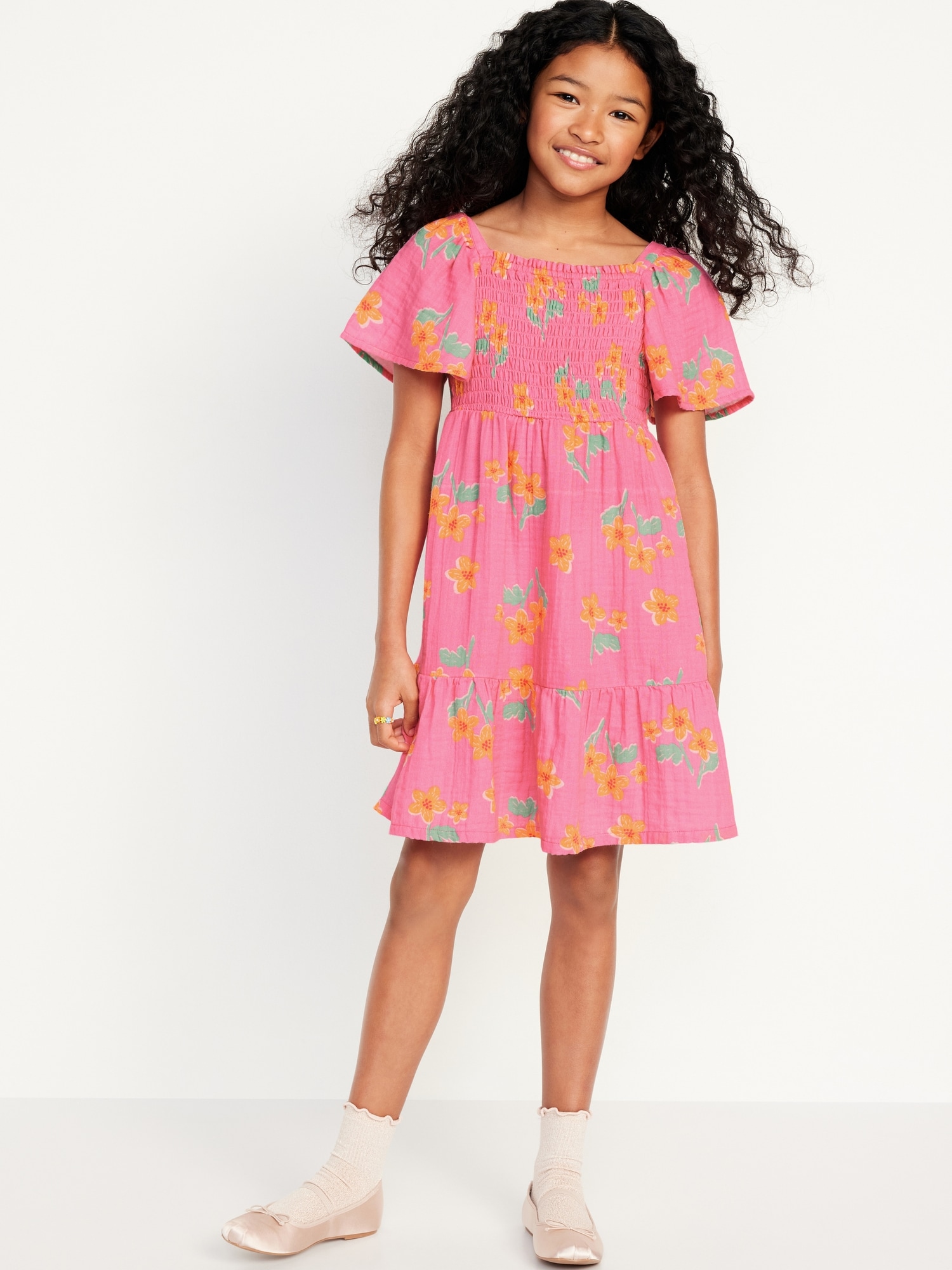 Printed Short-Sleeve Smocked Tiered Dress for Girls Hot Deal