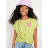 Printed Short-Sleeve Twist-Front T-Shirt for Girls Hot Deal