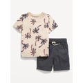 Printed Crew-Neck T-Shirt and Shorts Set for Toddler Boys Hot Deal
