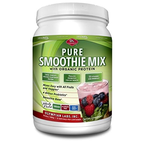  Olympian Labs Pure Smoothie Mix, 14g Organic Vegan Protein, Probiotics, Vitamins, Minerals, CLA, Flax, 2-Pound Powder