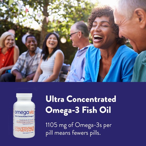  OmegaVia Ultra Concentrated Omega 3 Fish Oil, 60 Burpless Pills, High Potency  1105 mg Omega 3 per Pill, 3X More Omegas Than Regular Fish Oil Supplements, Triglyceride Form, High