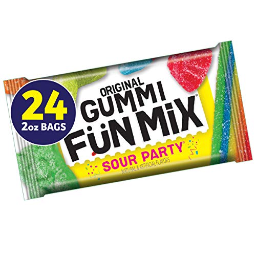 Original Gummi Fun Mix, Gummy Candy Snacks, Sour Party, Bulk Pack, 2 oz Individual Single Serve Bags (Pack of 24)