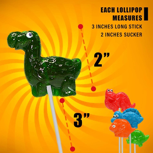  Passionfruit Dinosaur Candy Lollipops for Kids | Adorable, Delicious Suckers and Lollipops Come Individually-Wrapped | Great Dinosaur Birthday Party Decorations, Party Favors & Cak