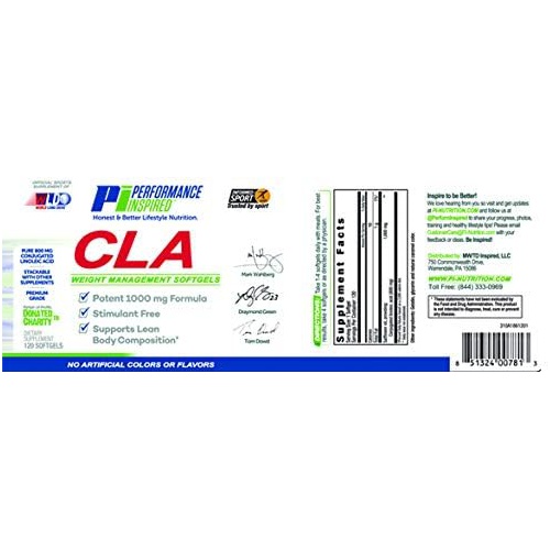  Performance Inspired Nutrition CLA High Potency Weight Loss Softgels - Increase Lean Muscle Mass - Stimulant Free - 120 Count