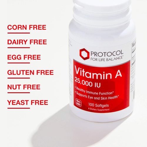  PROTOCOL FOR LIFE BALANCE Protocol Vitamin A 25,000 IU - Eye, Retina, and Immune Health - 100 Softgels