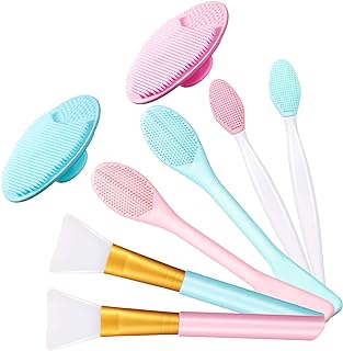 Patelai 8 Pieces Silicone Face Cleanser Brush Set, Double-Sided Exfoliating Lip Brush, Soft Facial Mud Mask Applicator Brush, Face Scrubber Exfoliator Brush, Facial Cleansing Brush for Smo