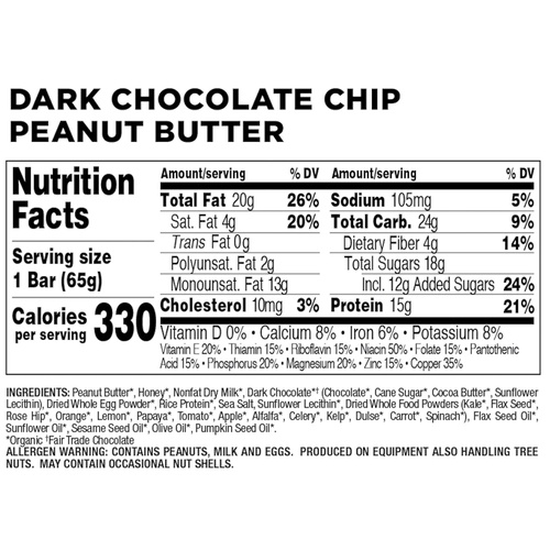  Perfect Bar Original Refrigerated Protein Bar, Dark Chocolate Chip Peanut Butter, 2.3 Ounce Bar, 10 Count