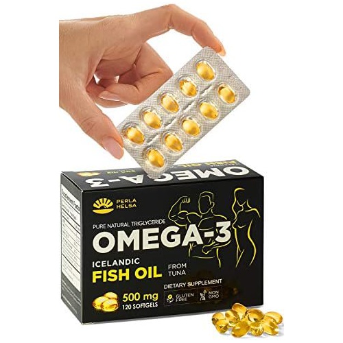  Perla Helsa Omega 3 Fish Oil Fatty Acid Supplement. 100% Natural Nordic Cod Liver with Fast Acting Highest DHA & EPA Triglyceride from Iceland. Burpless, Easy Swallow, Supports Sleep, Hair, Sk
