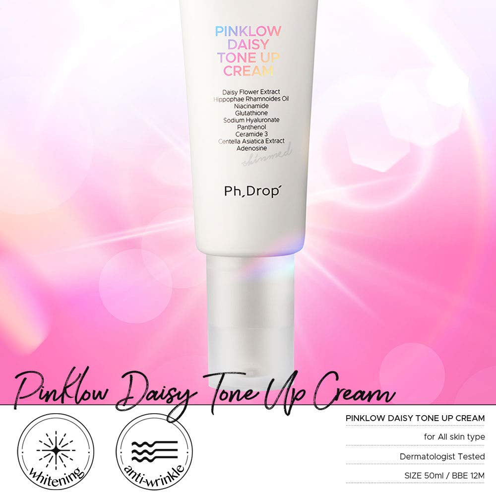  Ph. Drop SKINMED Pinklow Make Up Primer Cream Natural Brightening Skin Tone Long Lasting Coverage with Ceramide 3, Peptide and Adenosine 50 ml - 1.69 Ounce