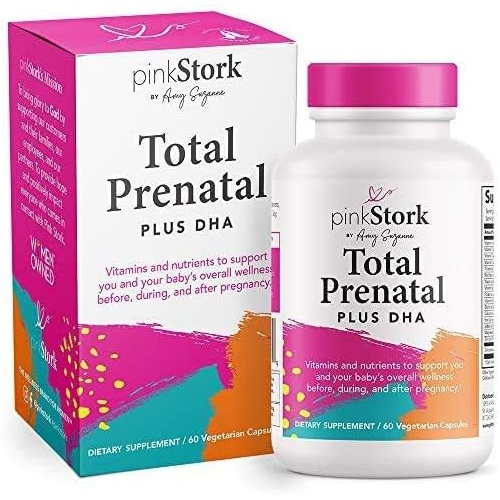  Pink Stork Total Prenatal Vitamin with DHA & Folate: Doctor-Formulated Prenatal Vitamins, Multivitamin with Iron, Vitamin B6 & B12, Vitamin D, Pregnancy Must Haves, Women-Owned, 60