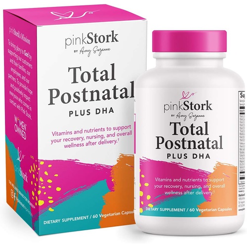  Pink Stork Total Postnatal Vitamin & DHA: Postpartum Multivitamin with Iron, B-Complex, & Folate, Breastfeeding Vitamins for Moms, Post Pregnancy Prenatal Vitamin, Women-Owned, 60