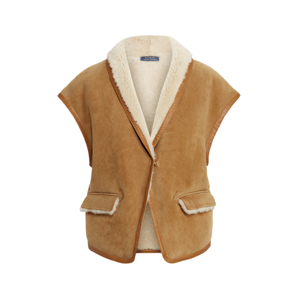 Waxed-Leather-Trim Shearling Vest