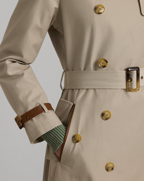 폴로 랄프로렌 Faux-Leather-Trim Belted Trench Coat